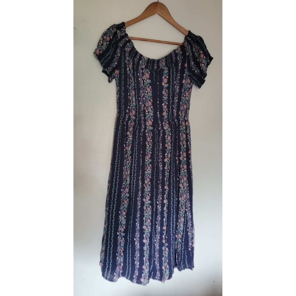 Off the Shoulder Midi Cute Summer Dress Navy Floral size Medium stretchy comfy